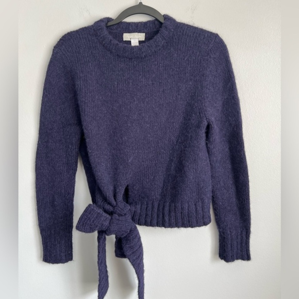 Ajaie Alaie Size S • Navy Blue Tie Waist Chunky Sweater.